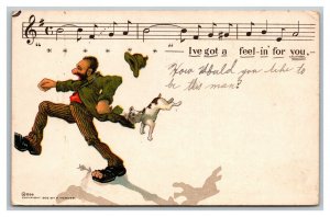 Vintage 1905 Postcard Dog Bites Man in Rear End I've got a feeling for you Funny