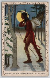 Dowagiac MI Round Oak Base Burner Adv Indian December Hunting Moon Postcard E25