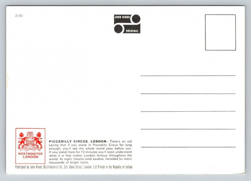 Piccadilly Circus  London  England   Postcard