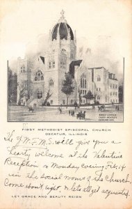 FIRST METHODIST EPISCOPAL CHURCH DECATUR ILLINOIS VALENTINE POSTCARD 1910