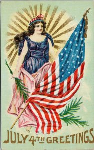 July 4th Greetings Woman Flag USA Patriotic Political America Postcard G50