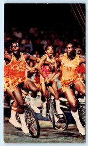 WIZARDS on WHEELS ~ King Charles Troupe UNICYCLE BASKETBALL 1977 Postcard