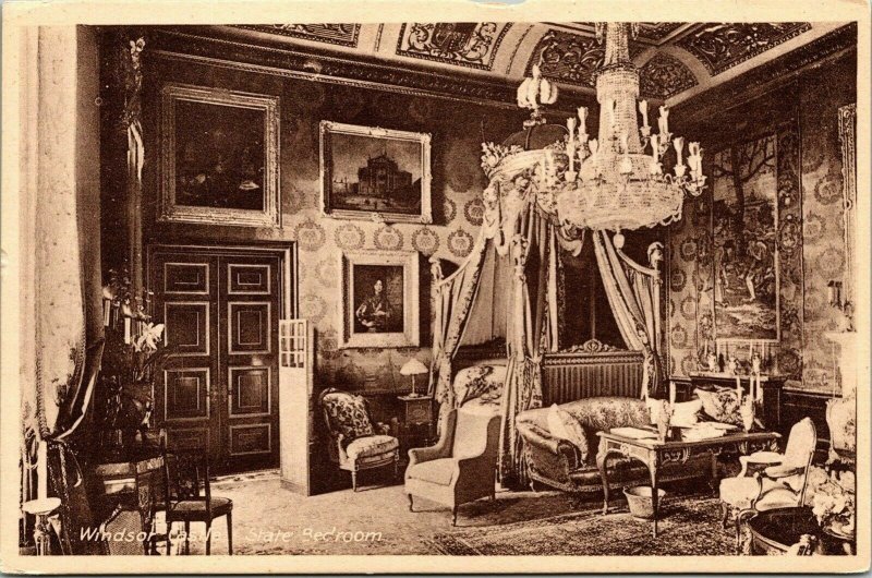 Windsor Castle State Bedroom WB Postcard VTG UNP Unused 