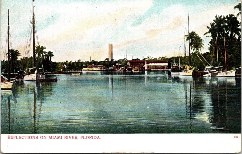 Reflections Miami River Florida FL Antique Postcard UNP Unused UDB Germany 