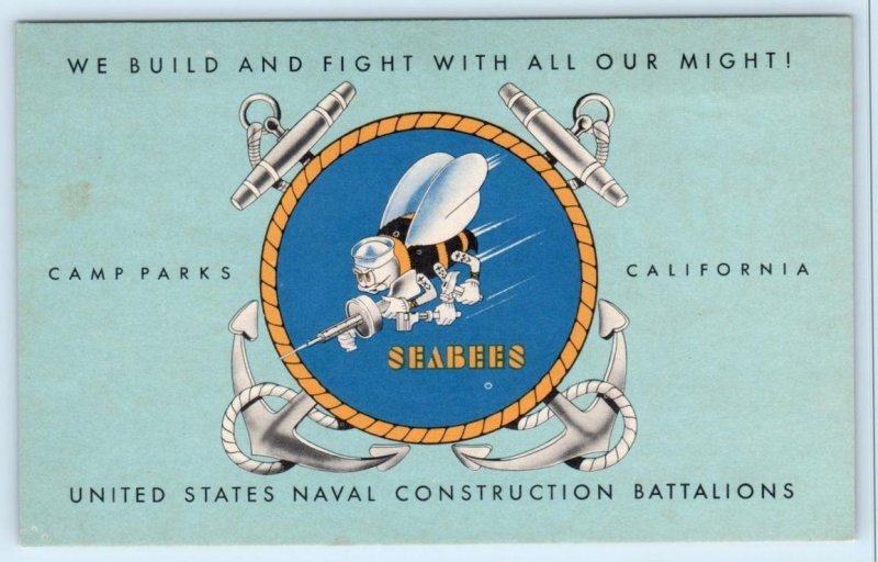 SEABEES MASCOT ~ U.S. NAVAL CONSTRUCTION BATTALIONS  c1940s WWII Era  Postcard