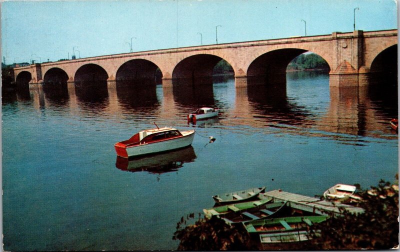 Vtg Hartford CT Bridge Over Connecticut River 1950s View Postcard