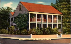Linen Postcard The Bahama House in Key West, Florida