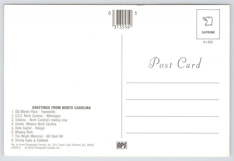 Greetings From North Carolina~Footprints & Various Scenes~Continental Postcard