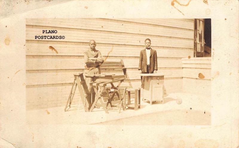 BLACK AMERICANA YOUNG MEN WOODWORKING  RPPC REAL PHOTO POSTCARD