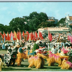 1969 Singapore 150th Anniversary Parade Dragon Dance Crowd Chrome Postcard A235