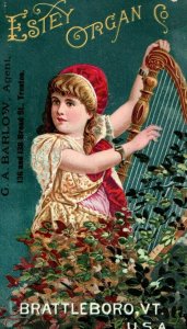 1880's Lady Harp G. A. Barlow Estey Organ Co. Brattleboro, VT Trade Card P122