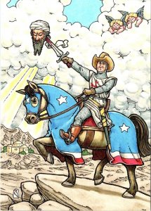 Rick Geary Art GEORGE W BUSH~Knight With BIN LADEN'S HEAD On Sword  4X6 Postcard
