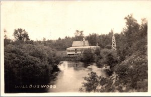 Real Photo Postcard Willouswood House on a River Waterway possibly in Michigan