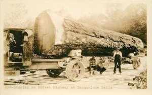 Postcard RPPC Washington Snoqualmie Logging Sunset Highway Falls  23-2698