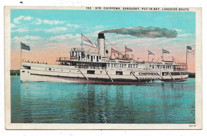 PUT-IN-BAY SANDUSKY OHIO STEAMER CHIPPEWA---LAKESIDE ROUTE