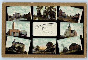 Iola Wisconsin WI Postcard Greetings Multiview Buildings Exterior 1910 Vintage