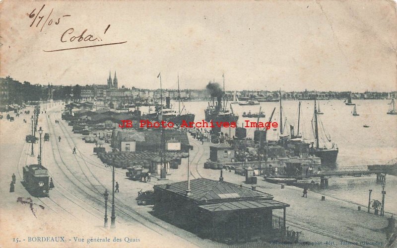 France, Bordeaux, Vue Generale des Quais, 1905 PM, Stamp, Gorce No 15