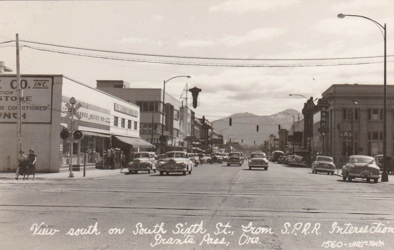 Oregon Grant's Pass View South On Sixth Street From SPRR Intersection RPPC sk129