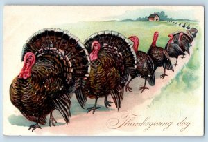 Thanksgiving Postcard Turkeys Lined Embossed Tuck c1910's Unposted Antique