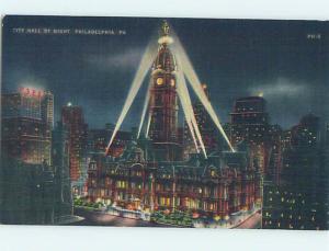 Unused Linen CITY HALL SCENE Philadelphia Pennsylvania PA hs5877