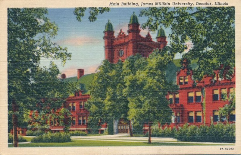 Decatur IL Illinois Main Building - James Millikin University - pm 1942 - Linen