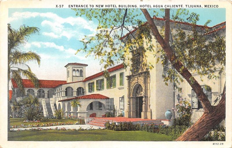 Tijuana Mexico~Hotel Agua Caliente~Entrance to New Hotel Building~1920s Postcard