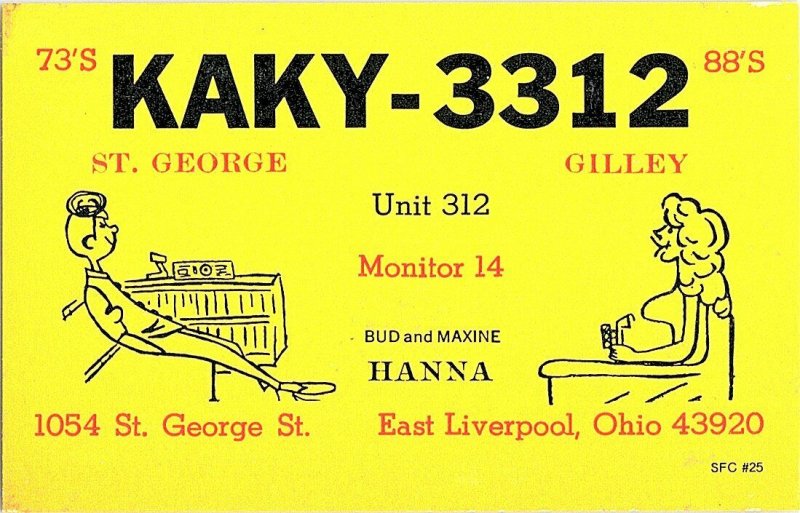 QSL Radio Card From East Liverpool Ohio KAKY-3312