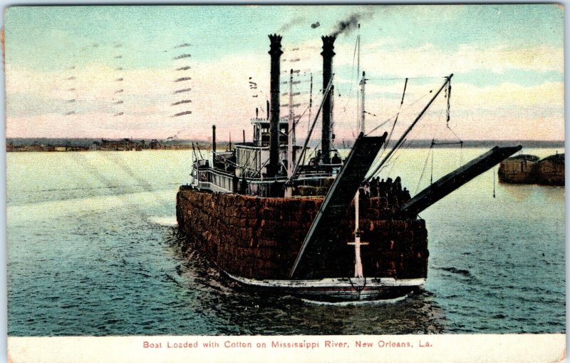 c1910s New Orleans, LA Cotton Boat Steam Ship Postcard Steamer Mississippi A90