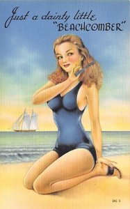 Just a dainty little beachcomber Girl in a swimming suit Bathing Beauty Unused 