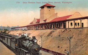 Great Northern Railroad Depot, Everett, Washington, Early Postcard, Unused