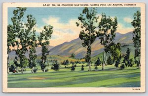 Los Angeles California~Griffith Park~Municipal Golf Course~Mts~Linen 1940s PC