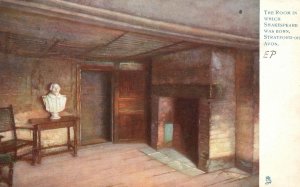 Vintage Postcard 1910s Room Where Shakespeare Was Born Stratford-On-Avon England