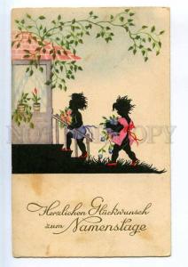 240397 SILHOUETTE Kids w/ Flowers GARDEN Vintage HB #7539 PC