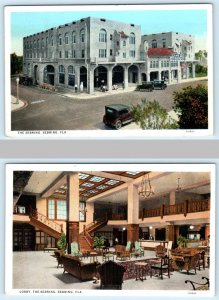 2 Postcards SEBRING, Florida FL~ Lobby Interior THE SEBRING HOTEL Roadside 1920s