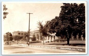 RPPC ROCKFORD, IL Illinois ~ Abraham Lincoln JUNIOR HIGH SCHOOL c1940s Postcard