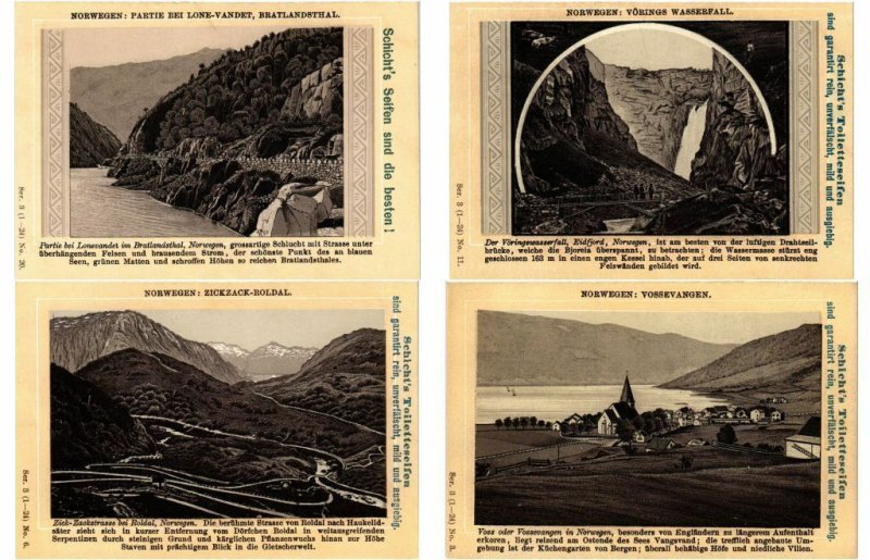 NORVÉGE, NORWAY 24 CHROMO LITHO TRADE CARDS LANDSCAPES