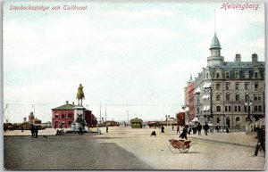 Stenbocksstatyn Och Fullhusct Helsingborg Sweden Plaza & Building Postcard