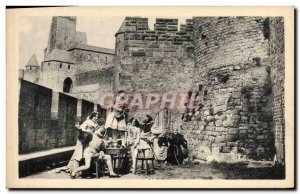 Old Postcard Chateau La Cite Carcassonne medieval troubadours disorder festival