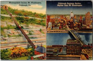 Monongahela Incline Plane Co., Pittsburgh PA c1944 Linen Vintage Postcard A73