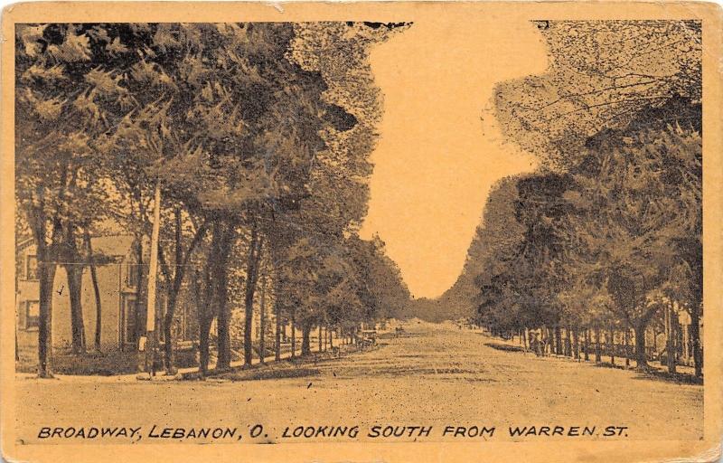 Lebanon Ohio~Broadway South @ Warren Street~Residential Section~1912 Postcard