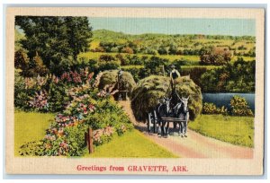 c1940's Greetings From Gravette Carriage Scene Arkansas AR Unposted Postcard