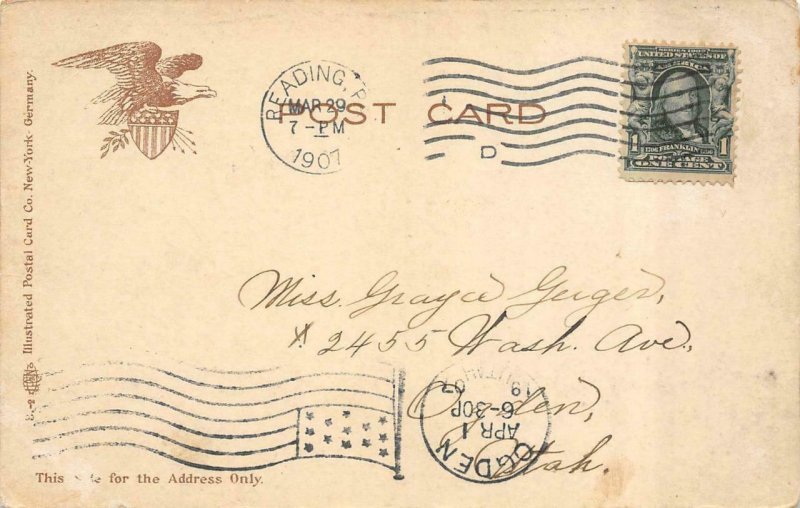 READING, PA Pennsylvania      POST OFFICE     1907 UDB Postcard 