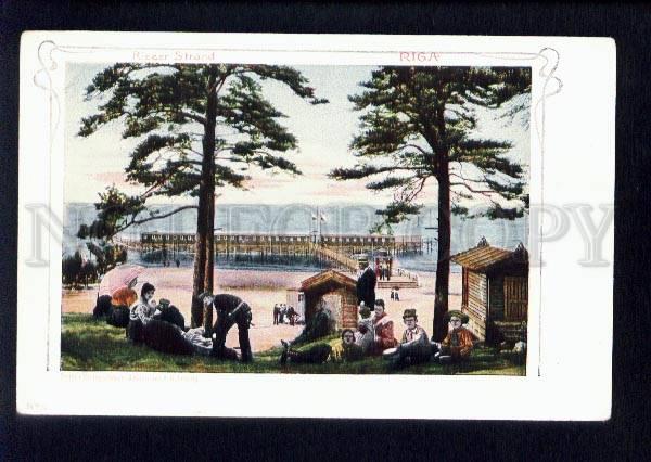 075244 LATVIA RIGA Rigaer Strand Vintage lithograph PC