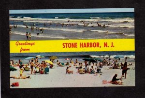 NJ Greetings From Stone Harbor New Jersey Postcard Beach Bathers Swimmers