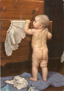 Naked. very curious little boy Modern Italian photo postcard