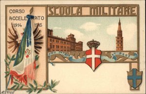 Italy Military School di Modena Patriotic Flags Shields La Greca 1915 Postcard