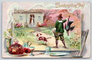 Thanksgiving Pilgrims~Father Brings Home Turkey~Dinner Table Border~Dog~TUCK