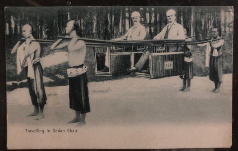 Mint Hong Kong RPPC Real Picture Postcard British Traveling In Sedan Chair