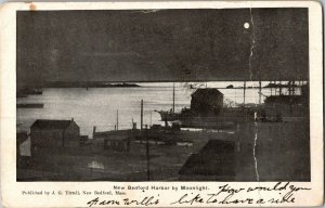 New Bedford Harbor by Moonlight MA Undivided Back Vintage Postcard D06