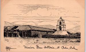 PALA, CA    MISSION SAN  ANTONIO  Art  by O'NEAL (1907)  c1940s? Postcard